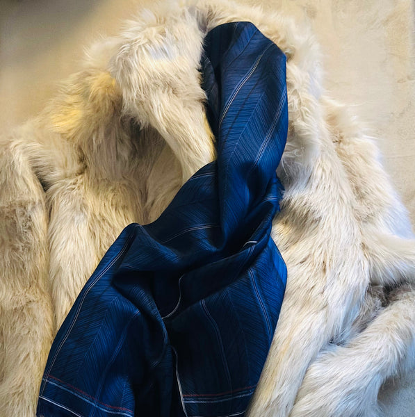 Navy Herringbone Silk Scarf | Tehniyet Masood | First Edition 2023