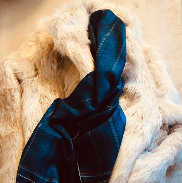 Navy Herringbone Silk Scarf | Tehniyet Masood | First Edition 2023
