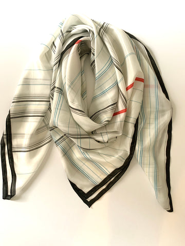 UNTITLED WHITE 100% SILK SCARF DESIGNED BY NYC DESIGNER TEHNIYET MASOOD. Stylish, minimal  and chic. 5 Star customer product review, trendy, versatile, classic and timeless design make this  a  reliable addition to any exclusive wardrobe.